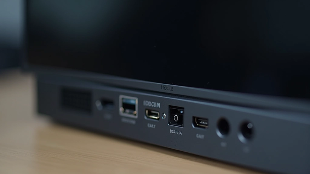 Panel trasero de CPU de escritorio mostrando puertos HDMI, DisplayPort y USB, con etiquetas en español
