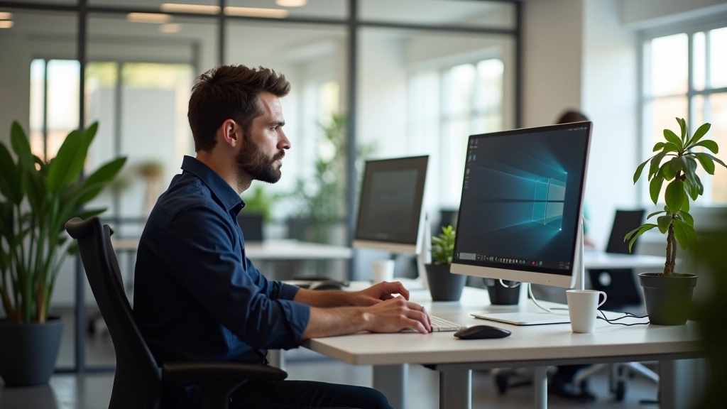 Periféricos ergonómicos profesionales en un escritorio de trabajo remoto moderno