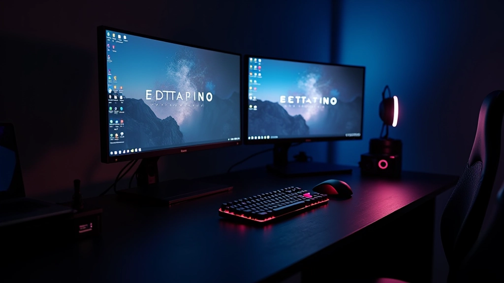 Setup profesional con monitores curvos, teclado mecánico y mouse gaming en escritorio oscuro